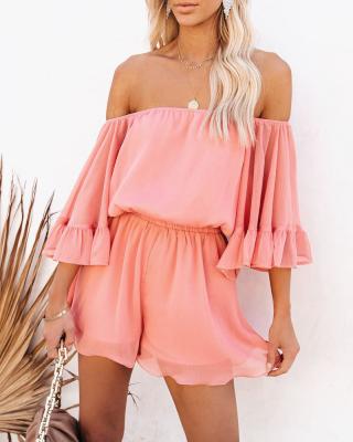 China Breathable Amazon Leisure Style Off The Shoulder Clothes Chiffon Women's Romper Dress Skirts for sale