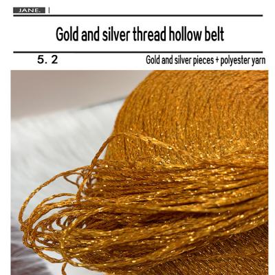 China Wholesale supply of high tenacity in a large number of spot stock gold and silver pieces + yarn hollow belt gold polyester yarns and silver for sale