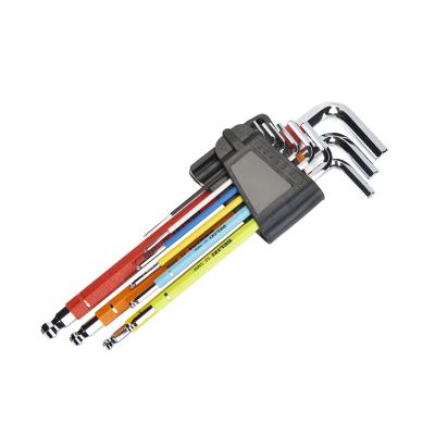 China High Performance 1.5, 2, 2.5, 3, 4, 5, 6, 8, 10mm Long Ball Head Arm Rainbow Color Mechanical Repair Allen Wrench 9pcs for sale