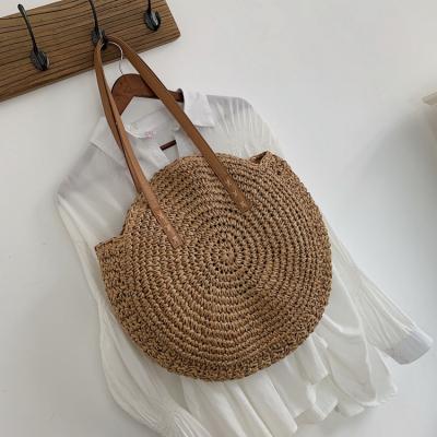 China Lady Hot Sales Crochet Handbag Women Summer Big Around The Sea Custom Moroccan Paper Beach Tote Straw Bag for sale