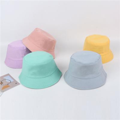 China Picture Double Sided Cute Blank Cotton Kids Pink Reversible Bucket Hat For Kids for sale