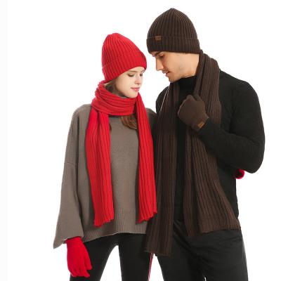 China Women Winter Scarves Medium Knitting Beanie Sets 3 Pcs Hat And Scarf Glove Set for sale