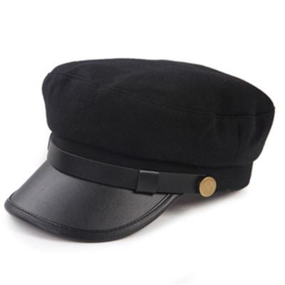 China Wholesale Custom Black French Beret Vintage Hat in Plush Brim Leather Worsted for sale