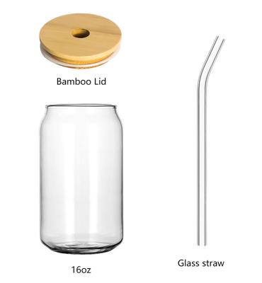 China Modern 12oz 16oz DIY Sublimation Blank Canister Shaped Beer Glass Mugs with Bamboo Lid and Straw Beer Can Glass for Iced Coffee, Soda for sale