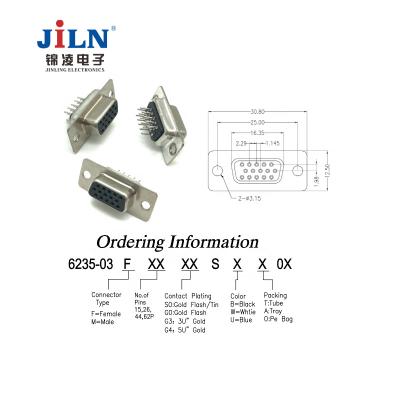 China PCB D_SUB HDP-NP 15P 26P 44P 62P 90 Degree Female/D-Sub Male Connector Parallel Left PCB D_SUB Black Glue Adapter Socket 3Rows D-Sub Connector for sale