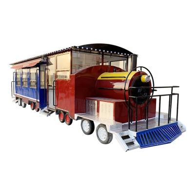 China Vegetable Processing Plant Fully Equipped Stainless Steel Train Type Food Trailer Electric Mobile Cafe Food Trucks Burger Trailer For Sale Eu for sale