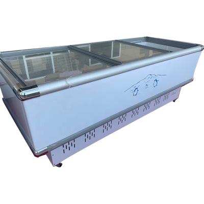 China Double-temperature supermarket refrigeration equipment open top glass display island freezer for wholesale for sale