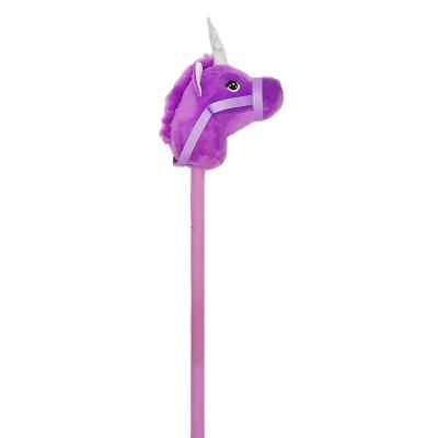 China Ride On Toy 2021 Hot Purple And Pink Stick Plush Unicorn With Realistic Sound And Galloping Sound for sale