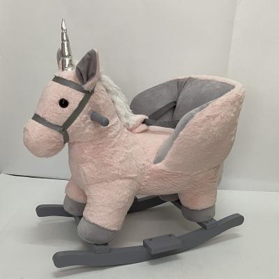 China Ride On Toy 2021 Hot Selling Beige Plush Unicorn Rocking Chair Soft Stuffed Toys For Children for sale