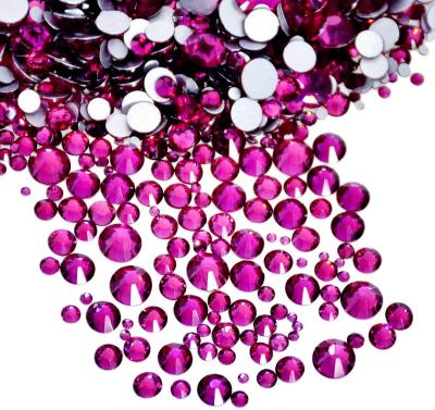 China Non-Hot Fix Clear Edge Round Shape 1440pcs Non-Hot Fix Rhinestone Crystal Glass FlatBack Fuchsia Rhinestones for sale