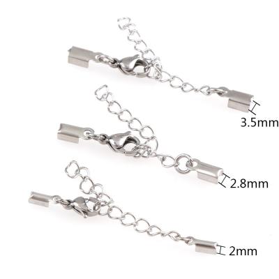 China Viable Stainless Steel Rope End Crimp 5pc/lot Fitted 2/2.8/3.5mm For Jewelry Necklace Bracelet Rectangle With Lobster Clasp for sale