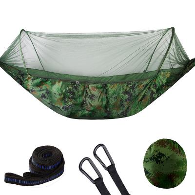 China Adult 1-2 Person Portable Outdoor Camping Hammock with Mosquito Net Parachute High Strength Cloth Hanging Bed Sleep Swing for sale