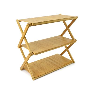 China Multi-layer self-propelled multi-function wooden folding wooden rack outdoor portable picnic camping visit storage jar for sale