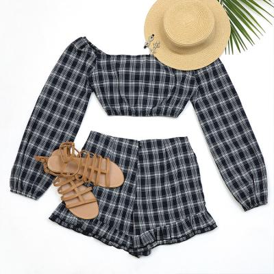 China Wholesale new plus size perspective bra set sexy school girl naughty girl skirt plaid grid costume for sale