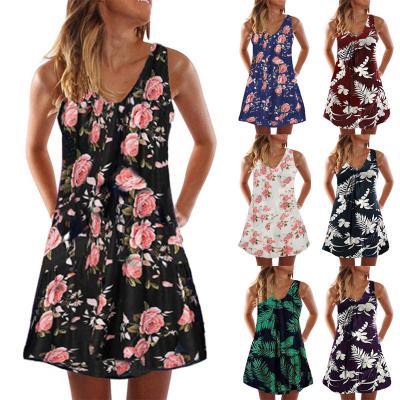 China Popular Girls Breathable Wholesale-Border Skirt Sexy V-Neck Floral Printing Loose Line Women's Sleeveless Casual Dresses for sale