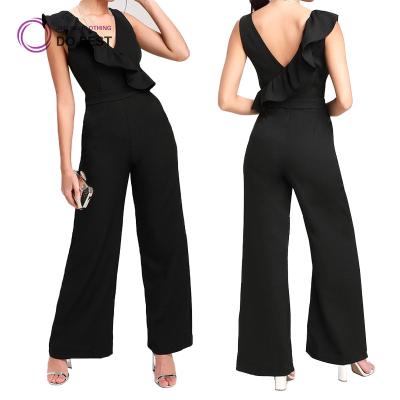 China Shop QUICK DRY Women's Horn Overalls Black Fashion Sleeveless Ruffles Decorative Wide Leg Overalls for sale