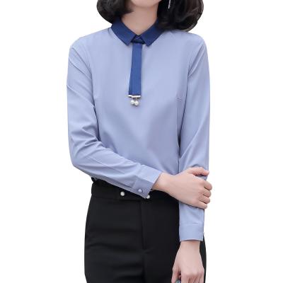 China Anti-pilling Summer Women's Chiffon Spring Long Sleeve Round Collar Ladies Shirt And Top Stand Collar Workwear for sale