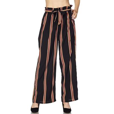 China Anti-wrinkle Women's High Waist Casual Wide Leg Pants Vertical Stripes Color Matching Casual Pants for sale