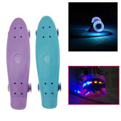 China Plastic 22 Inches Mini Cruiser Banana Style Four Wheel Skateboard Longboard Pastel Color With LED Wheels Flashing Retro Skateboard for sale