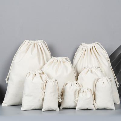 China Custom Eco Cotton Drawstring Pouch Bags Reusable Eco Friendly White Organic Cotton Small Drawstring Bag for sale