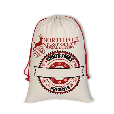 China 100% Custom Eco-Friendly Promotional Eco Logo Printed Christmas Canvas Cotton Drawstring Bags For Gifting for sale