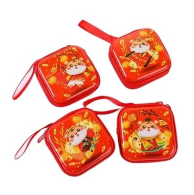 China 100% Eco-friendly Portable Round Christmas Gift Tin Christmas Change Purse Mini Zipper Earphone Bag Gift Packs for sale