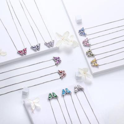 China Sterling Silver Butterfly Shape Birthstone Pendant Necklace Choker Romantic Tasty Jewelry 925 For Women for sale