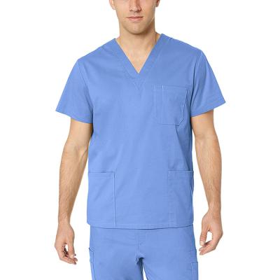 China Breathable V Neck Stretch Mens Custom Scrub Suit 52%Cotton 45%Polyester 3% Spandex for sale