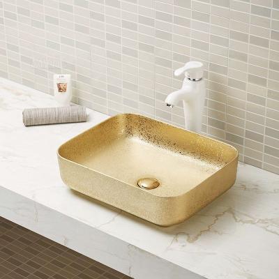 China Chinese High Quality Easy Clean Gold Rectangular Color Ceramic Basin Bathroom Sink for sale