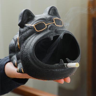 China Led Ashtrays Novelty Fashion Pit Bull Terrier Cigarette Funny Design Ceramic Ashtray Custom Logo for sale