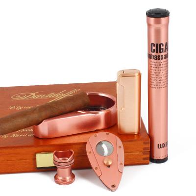 China High Quality Multifunctional Cigar Accessories Cigar Cutter Cool Instruments With Lighters And Professional Cigar Tube Desktop Cigar Accessories Set for sale