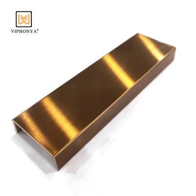 China Viphonya Modern Stainless Steel U Shape Tile Trim For Hotel Wall Decoration Metal Profile Strip for sale