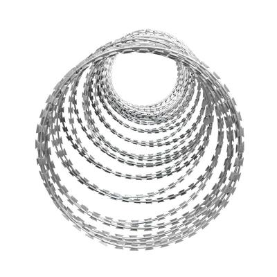 China Galvanized Stainless Steel Single Loop Cross Concertina Flat Razor Wire Fence Barbed Wire Coil 300mm 430mm 450mm 730mm 960mm for sale