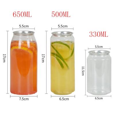 China Disposable Custom Plastic Drink Box 330ml 500ml 650ml PET Can Clear Plastic Cup Milk Tea Shop Store Disposable Custom Drink Can for sale