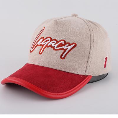 China JOINT JOINT Custom Suede Hat 5 Panels Stain Inside Baseball Cap Woven Nice Embroidery Hat for sale