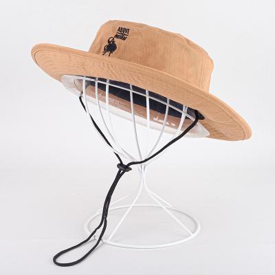 China Custom Striped Logo Bucket Hat Mens Womens Striped Fishing Hunting Hats With String for sale