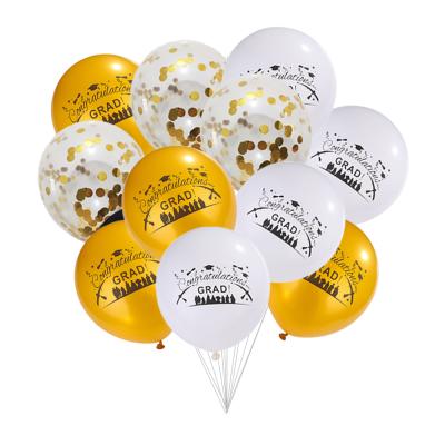 China Latex Graduation Season Theme Decorative Printed Balloon Set Party Gold Graduation Combination Confetti Custom Printed Balloons for sale