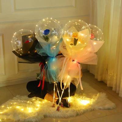 China Net Red Transparent Latex Wave Luminous Balloon Rose Tanabata Valentine's Day Wholesale Led Balloon With Rose for sale