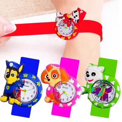 China Non-Specific Wholesale Cheap Toy Paw Cartoon Slap Snap On Silicon Wrist Watch Kids Watches Cartoon Slap Watch Kids for sale