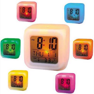 China Digital Calendars 7 Color Changing Cube Alarm Clock, Nap Alarm Clock With Temperature Calendar, Cheap Alarm Clock Square for sale