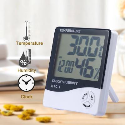 China Modern Cheap Electronic Thermometer Humidity Room LCD Digital Desktop Thermometer Hygrometer Indoor Outdoor Alarm Clock for sale