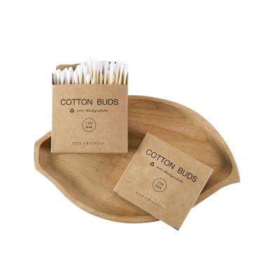 China Customizable logo eco-friendly double head design eco-friendly organic cotton swabs wooden cotton swabs for sale