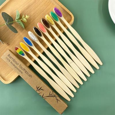 China Adult Bamboo Toothbrush Zero Waste BPA Free CE 10 Pieces Colorful Soft Bristles Bamboo Toothbrush Stuffed Boxes Set 10 Pcs for sale