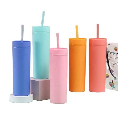 China 16oz Matte Acrylic Tumbler Tumbler 16oz Durable Hot Double Wall Plastic Lean Acrylic Clear Wall Cups Double With Straw for sale