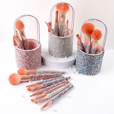 China Angular Blush New Makeup Brush Bling Diamond 8 Pcs Luxury Cosmetic Brush Set for sale