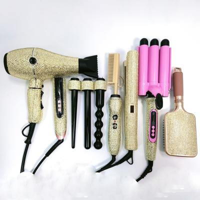 China Salon Beauty Tool Kit 6 Pcs High Quality Bling Hair Straightener Large Flat Wavy Tube Iron Three Curler Hair Straightener Private Label Wavy Curling Iron for sale