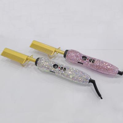 China Salon Luxury Bling Rhinestone Hair Tools 2 in 1 Electric Hair Comb Hot Comb Flat Iron Comb for sale