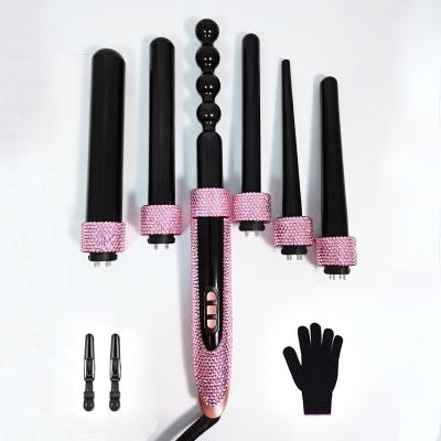 China Salon Beauty New Arrival Professional Treatment Wand Set Private Label 6 in 1 Interchangeable Rhinestone Bling Hair Curler for sale