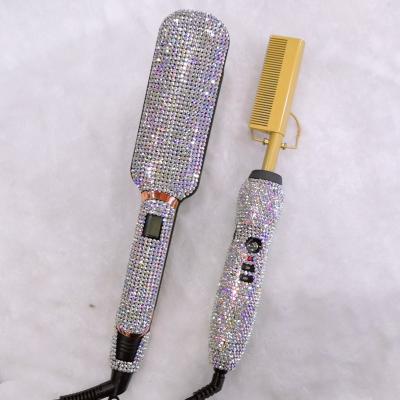 China Hotel Hair Styling Tool Kit Faux Stone Hair Straightener Iron Private Label Hot Comb Bling Electric Straightening Comb for sale