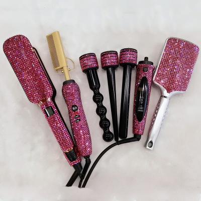 China Hot Sale Salon Beauty Hair Styling Tools Full Set Hot Bling Hair Tools Custom Hair Straightener Iron Hair Flat Iron And Electric Pressing Comb for sale